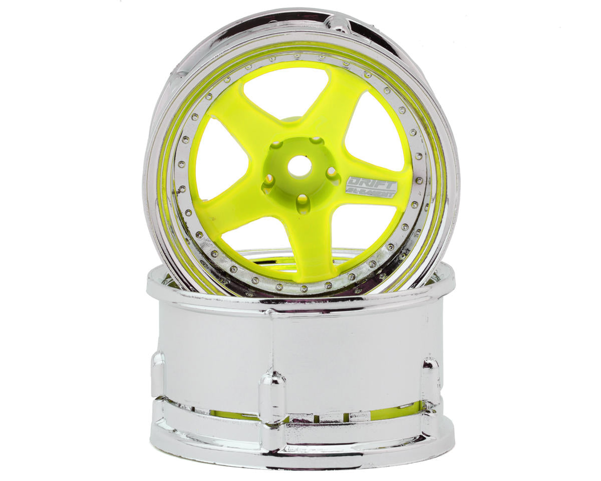 DS Racing Drift Element 5 Spoke Drift Wheels (Yellow w/Chrome Lip & Rivets) (2) (Adjustable Offset) w/12mm Hex