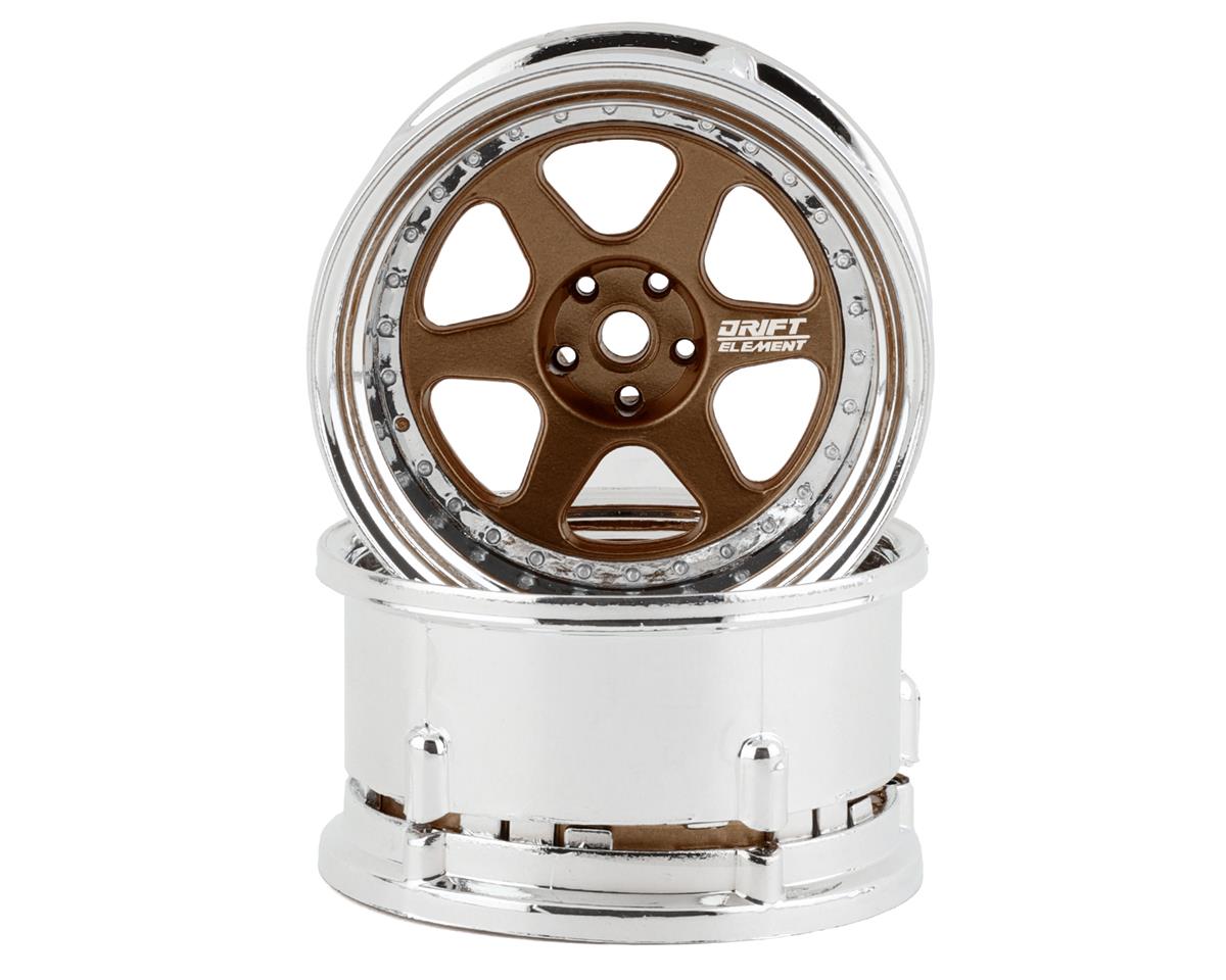 DS Racing Drift Element 6 Spoke Drift Wheels (Bronze & Chrome) (2) (Adjustable Offset) w/12mm Hex