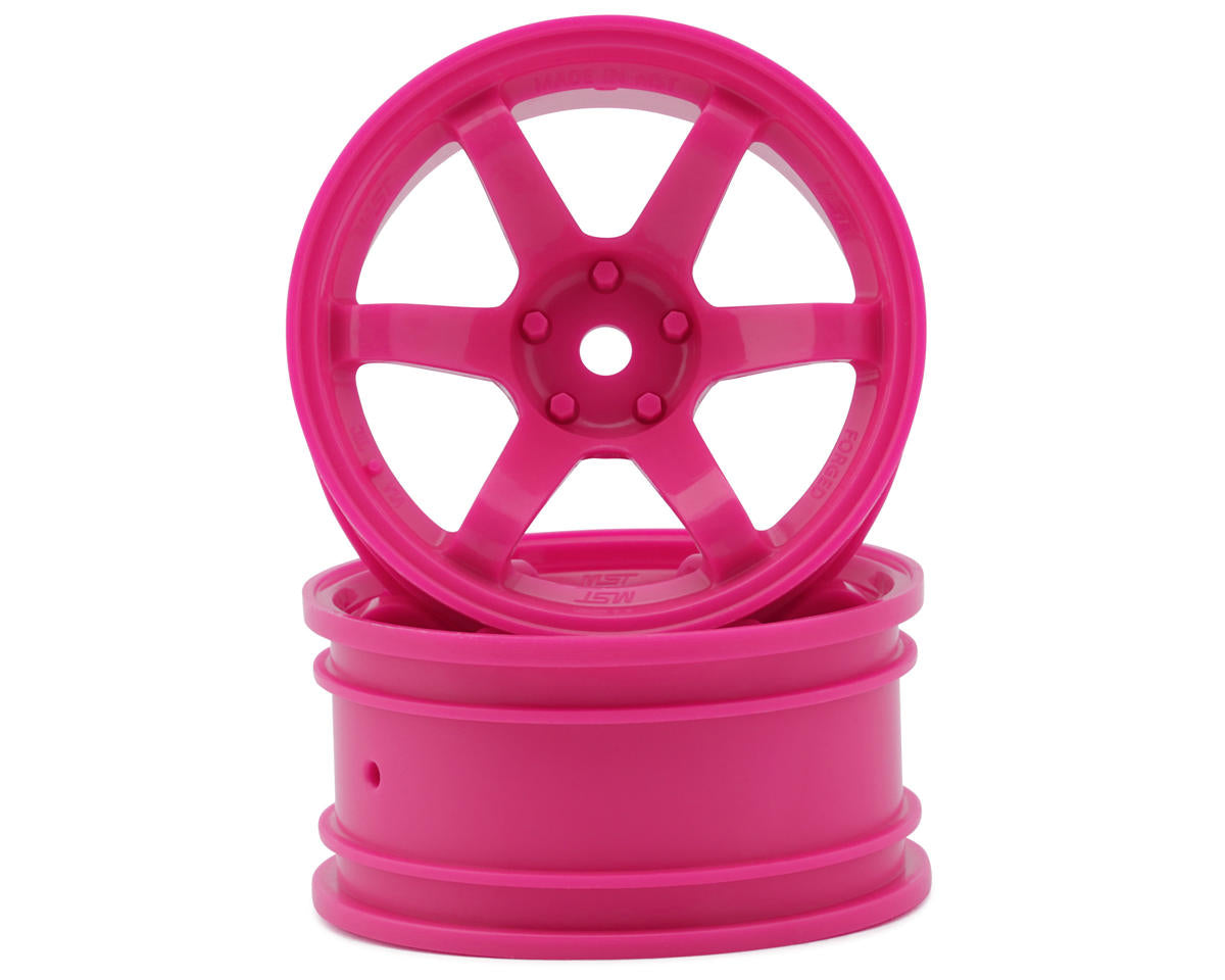 MST TE37 1/10 High Traction Drift Wheels (Hot Pink) (2) (7mm Offset) w/Mounting Foam
