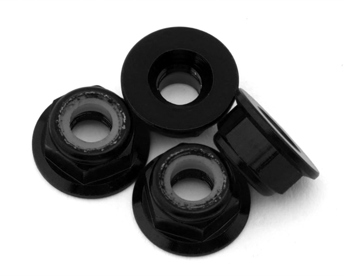 Yokomo 4mm Flanged Aluminum Low Profile Nylon Lock Nuts (Black) (4)