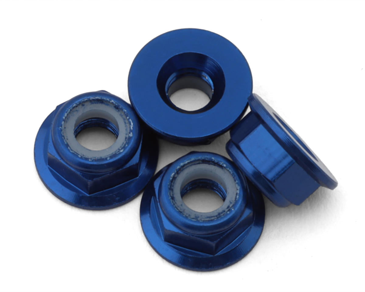 Yokomo 4mm Flanged Aluminum Low Profile Nylon Lock Nuts (Blue) (4)