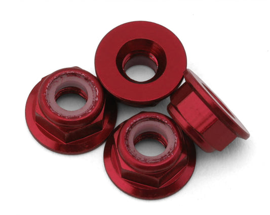 Yokomo 4mm Flanged Aluminum Low Profile Nylon Lock Nuts (Red) (4)